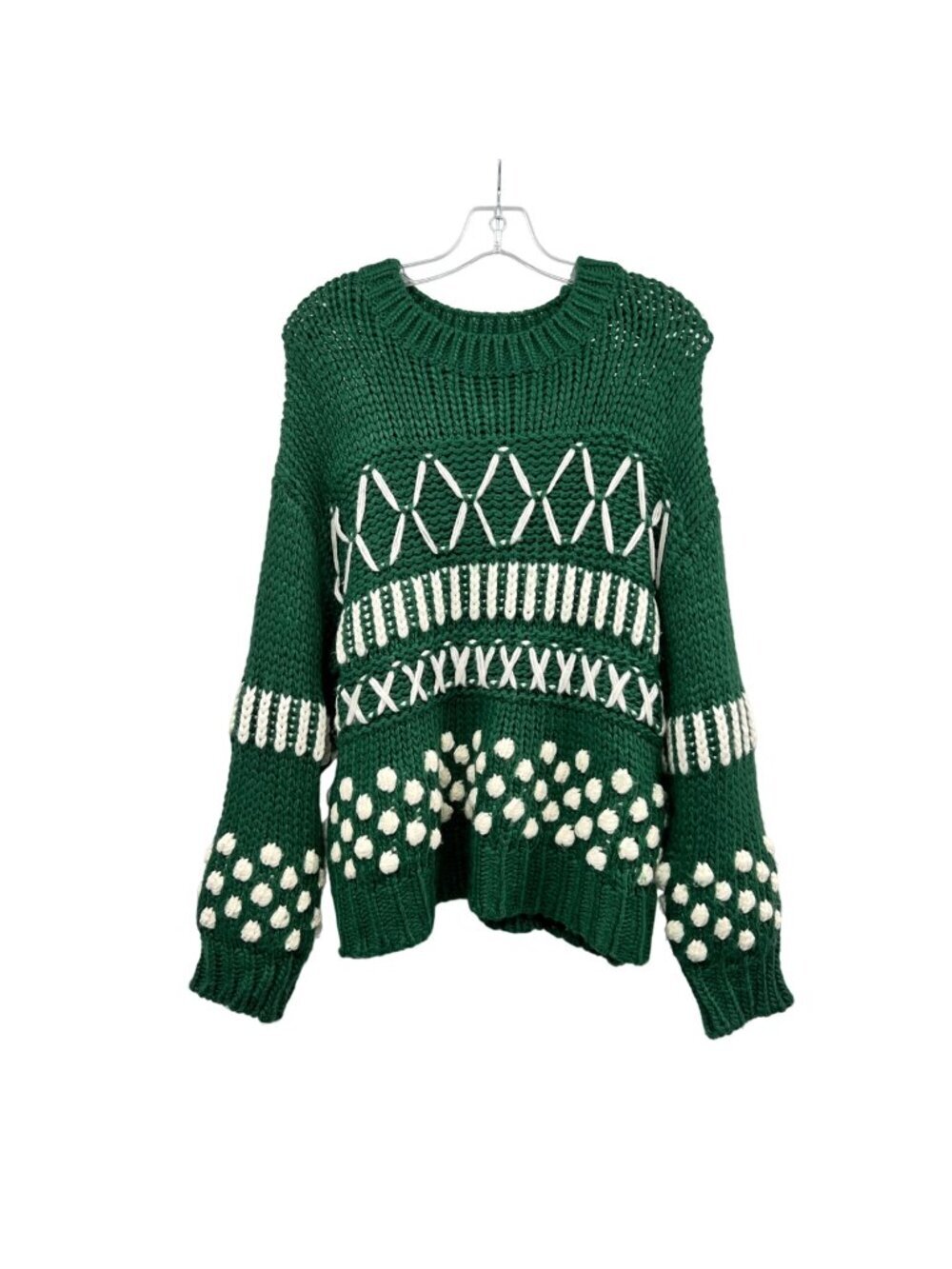 GILLI Womens Chunky Knit Sweater Long Sleeve Green/White Size Large